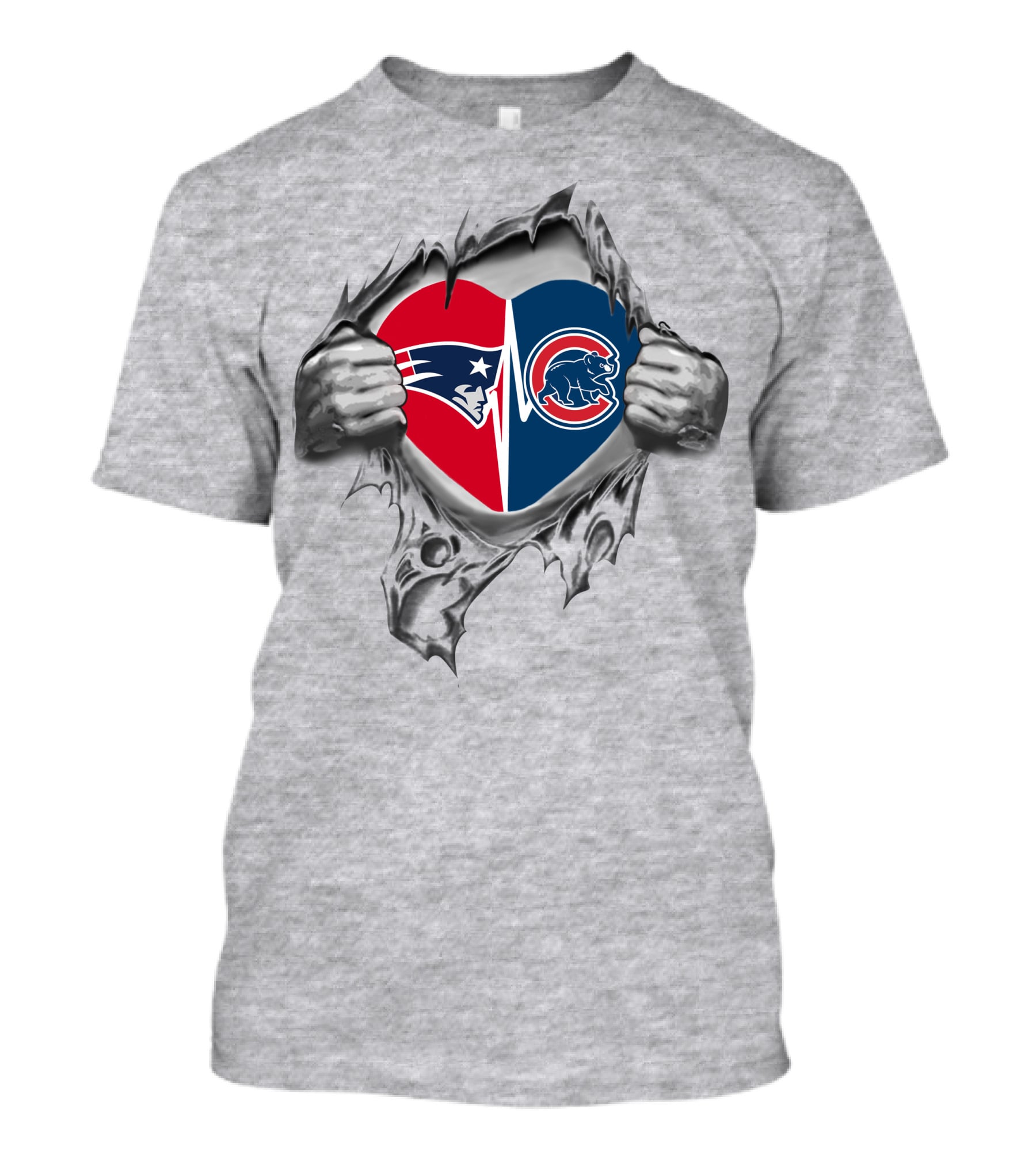 Patriots Cubs Heart Design Revealing Team Spirit T-Shirt