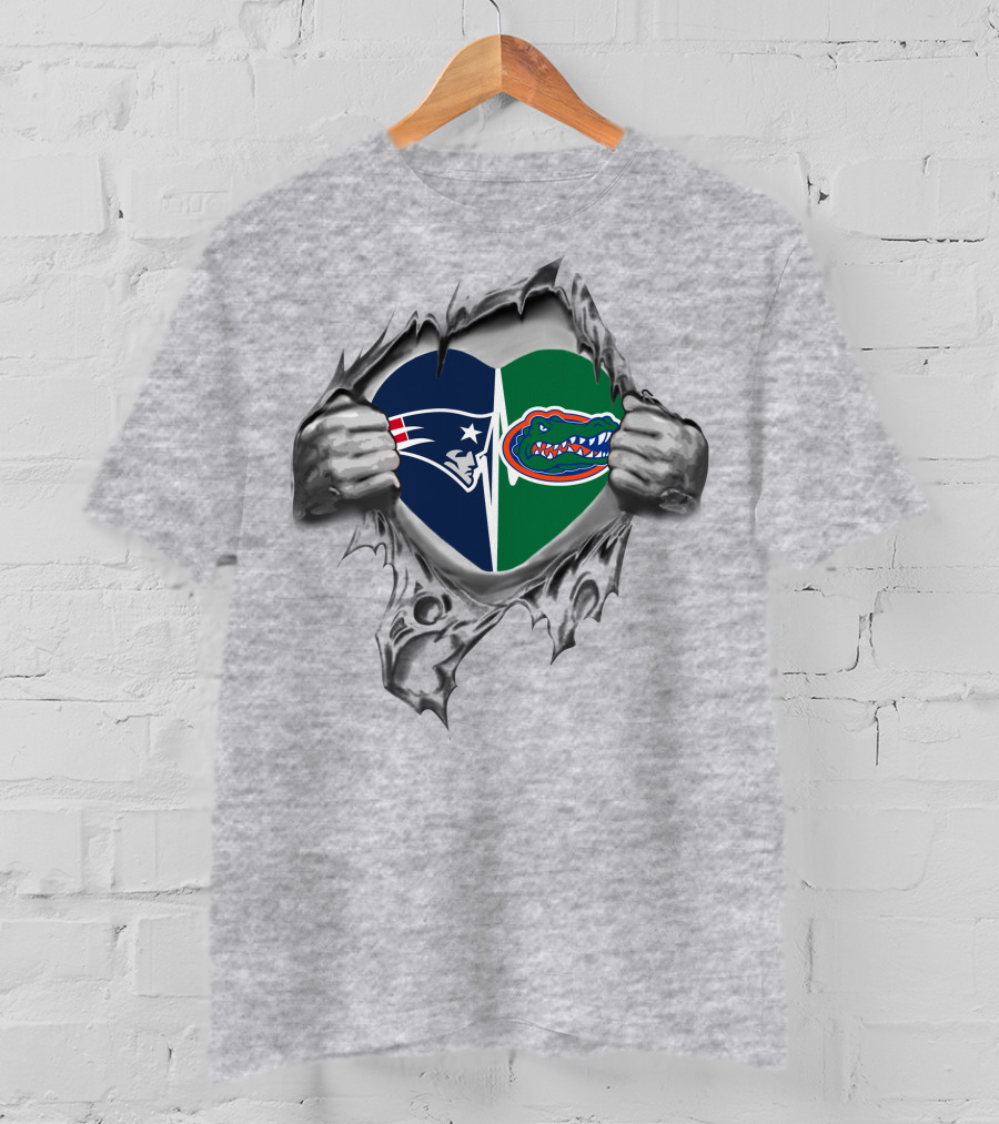 New England Patriots Florida Gators Heart Ripped Open T-Shirt