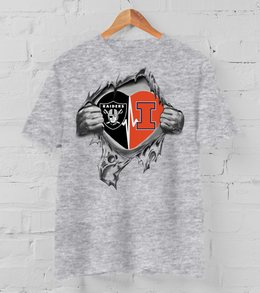 Raiders Illinois Heartbeat Split Logo In My Heart T-Shirt