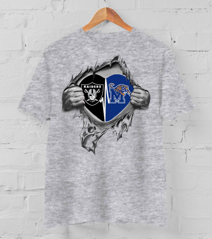 Raiders Memphis Tigers Heart Tear T-Shirt