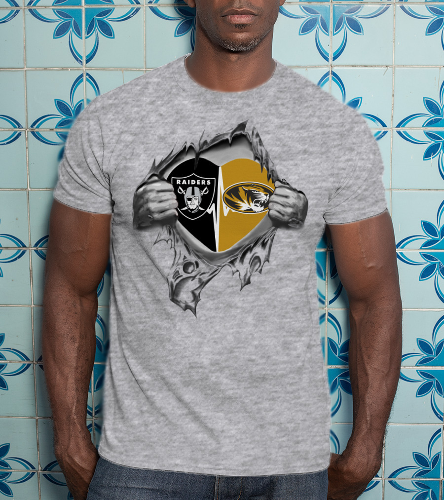 Raiders Missouri Tigers Heart Rip T-Shirt