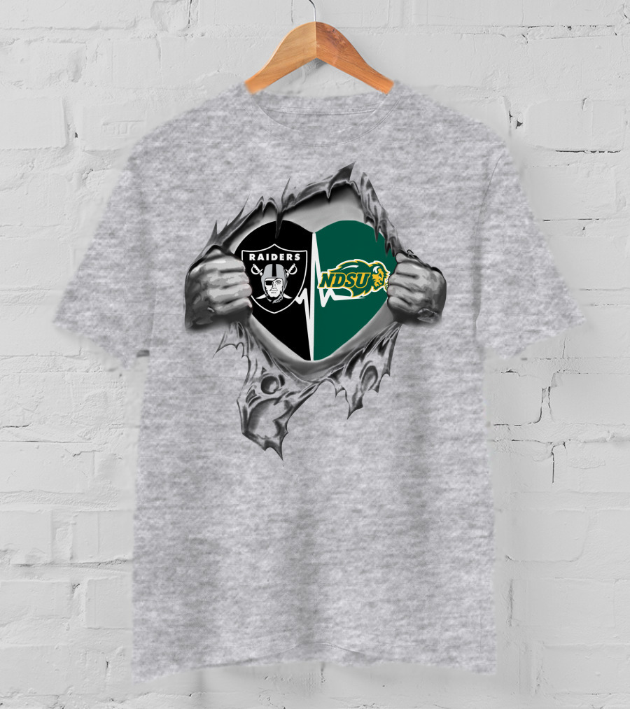Raiders Ndsu Heartbeat Silver Torn Fabric T-Shirt
