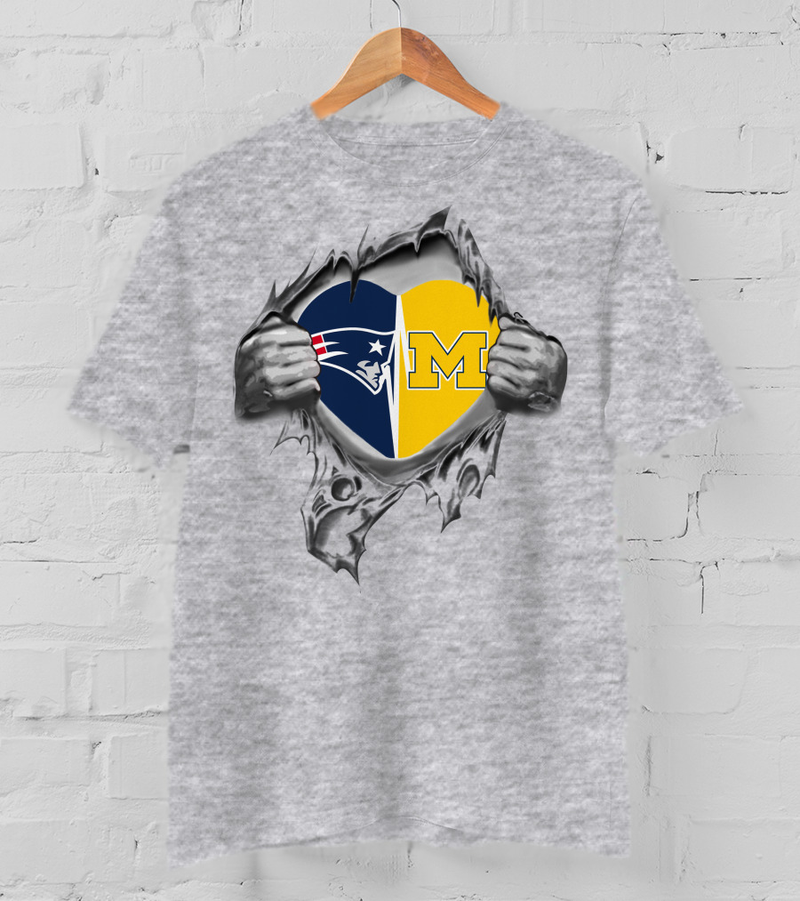 Patriots Michigan Heart Design Football Fan T-Shirt
