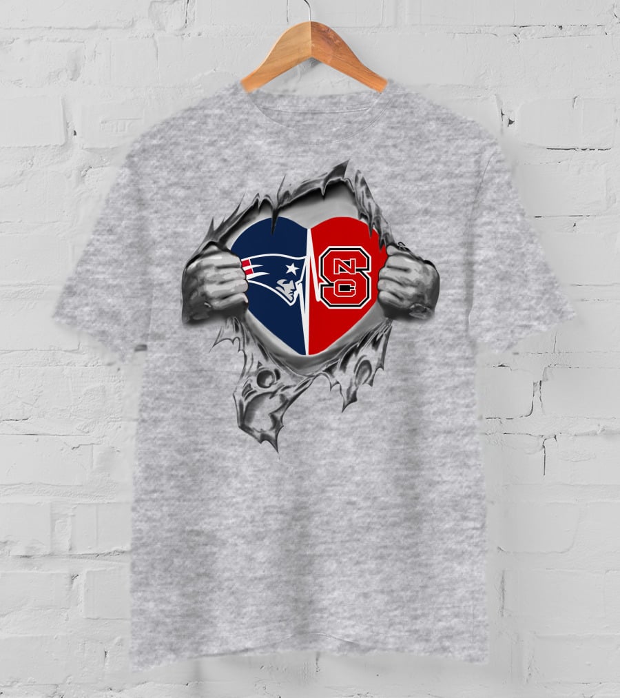 Patriots NC State Logo Heart Within Torn Fabric T-Shirt