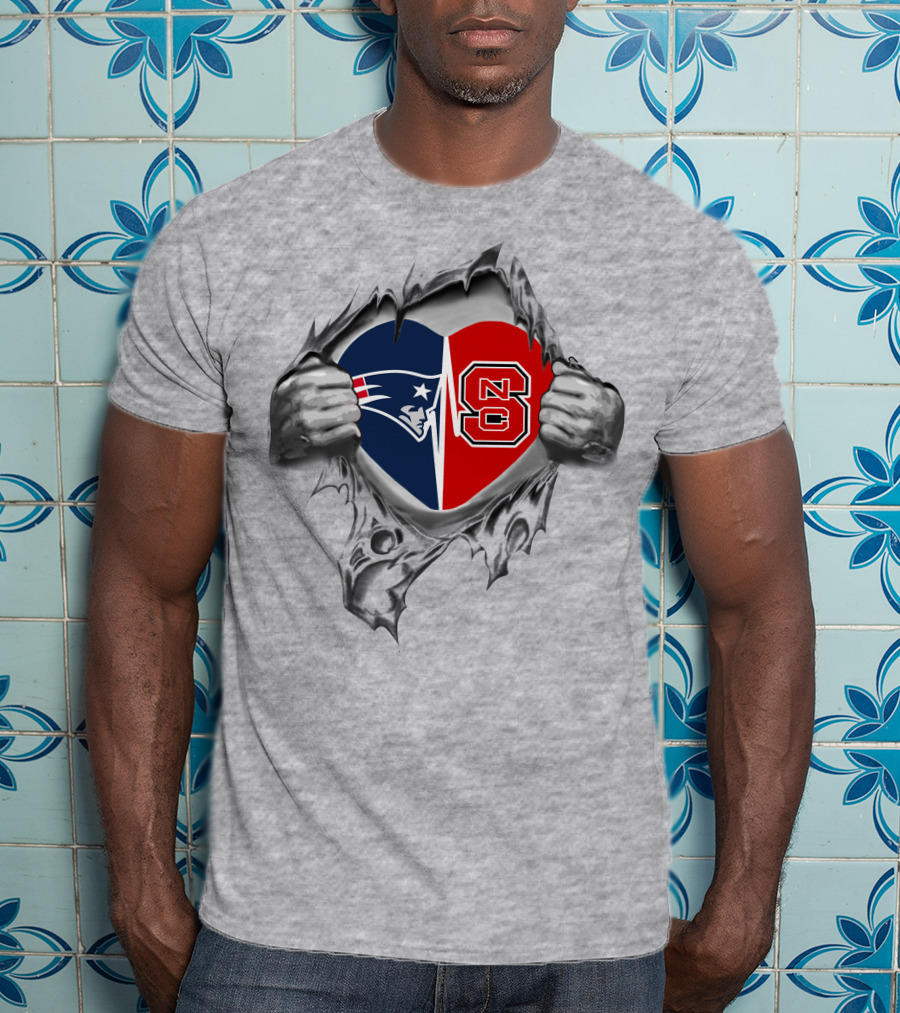 Patriots NC State Logo Heart Within Torn Fabric T-Shirt