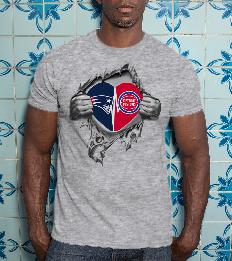 Patriots Detroit Pistons Heart Logo Burst T-Shirt