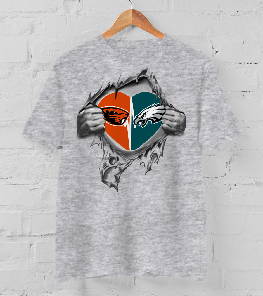Eagles Beavers Love Divided Heart T-Shirt