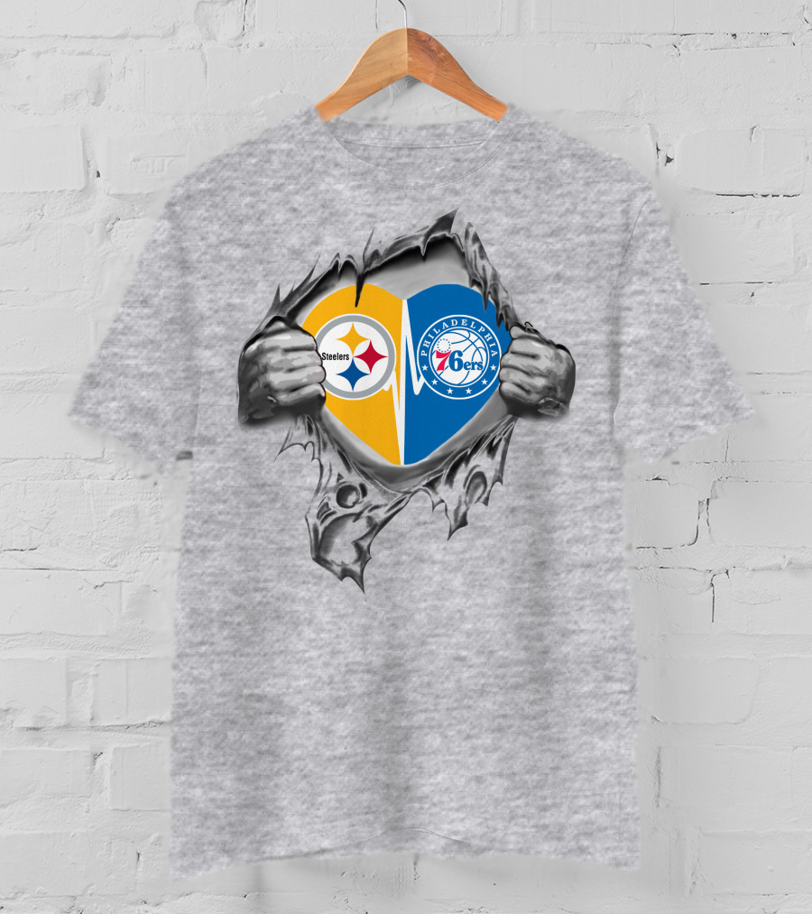 Steelers Philadelphia 76ers Heartbeat Fan Passion T-Shirt