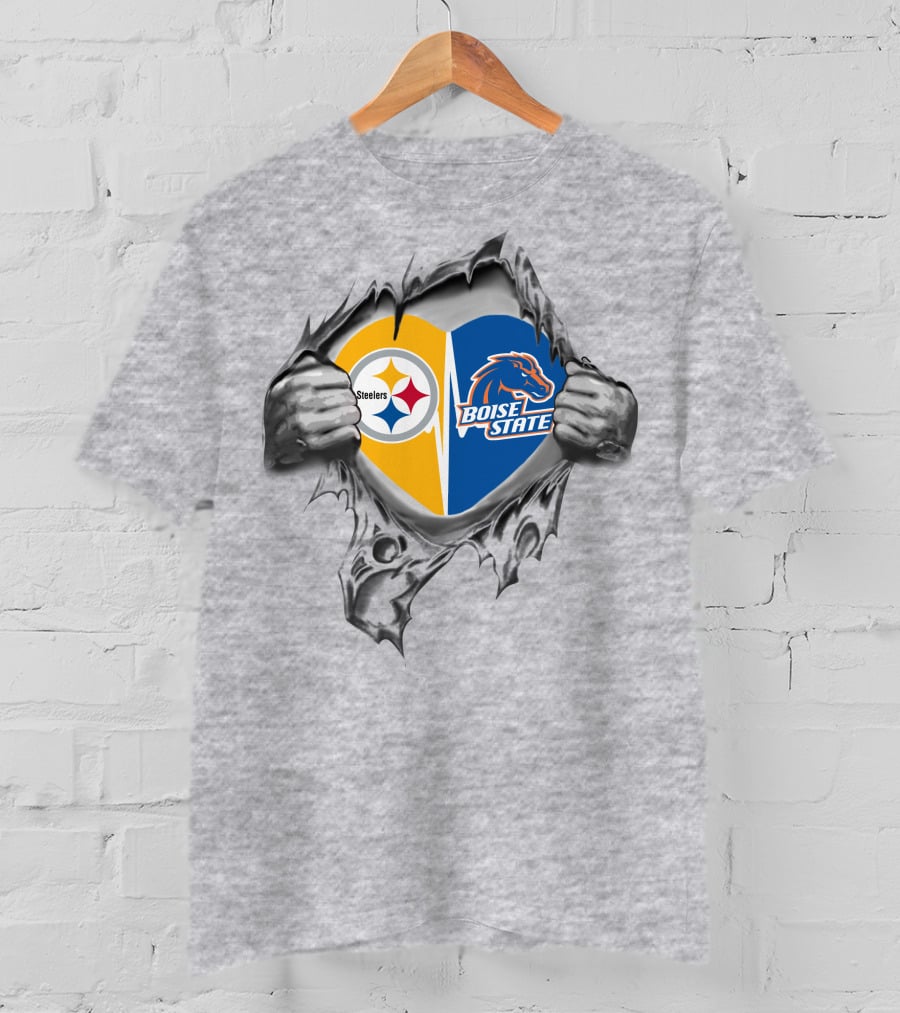 Steelers Boise State Broncos Heart Rip T-Shirt