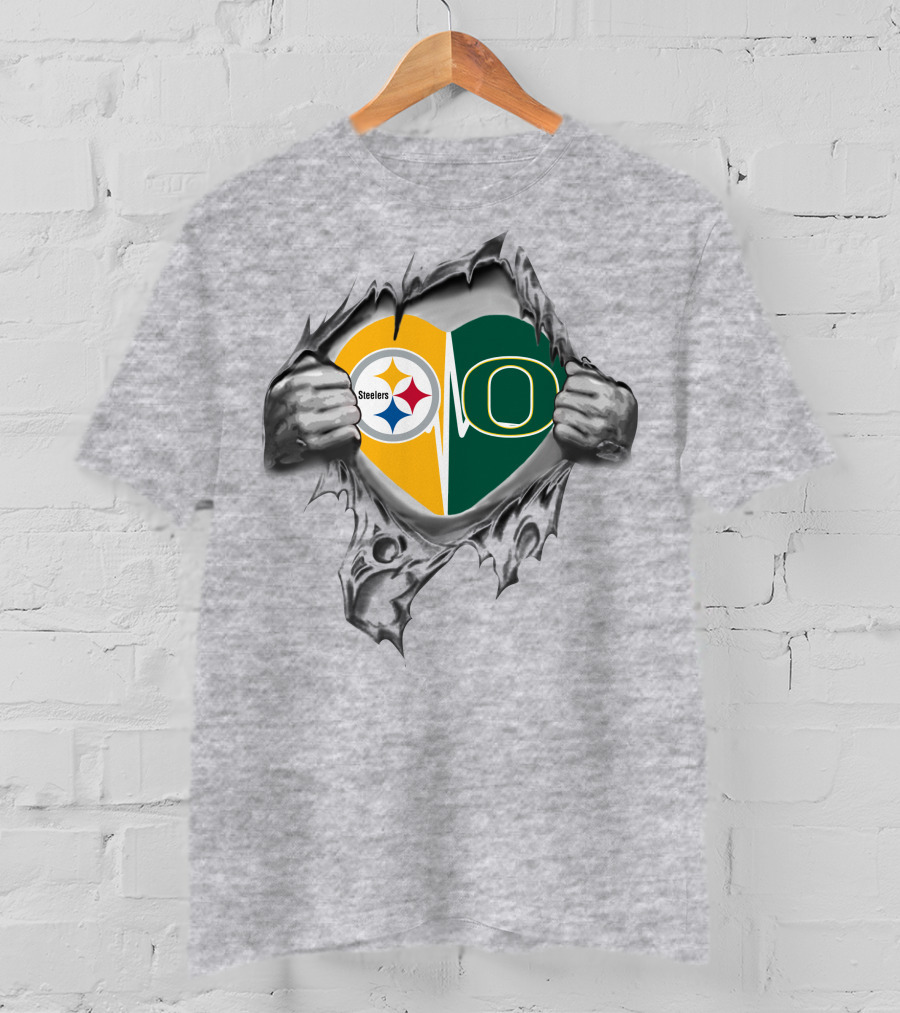Steelers Heart With Oregon Ducks Logo In My Heart T-Shirt
