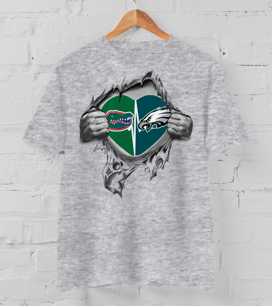 Eagles Gators Split Heart Football Fan Rivalry Love T-Shirt