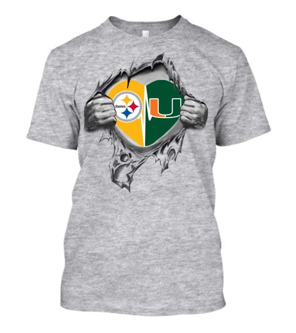 Steelers Hurricanes Heartbeat Fusion Logo Burst T-Shirt