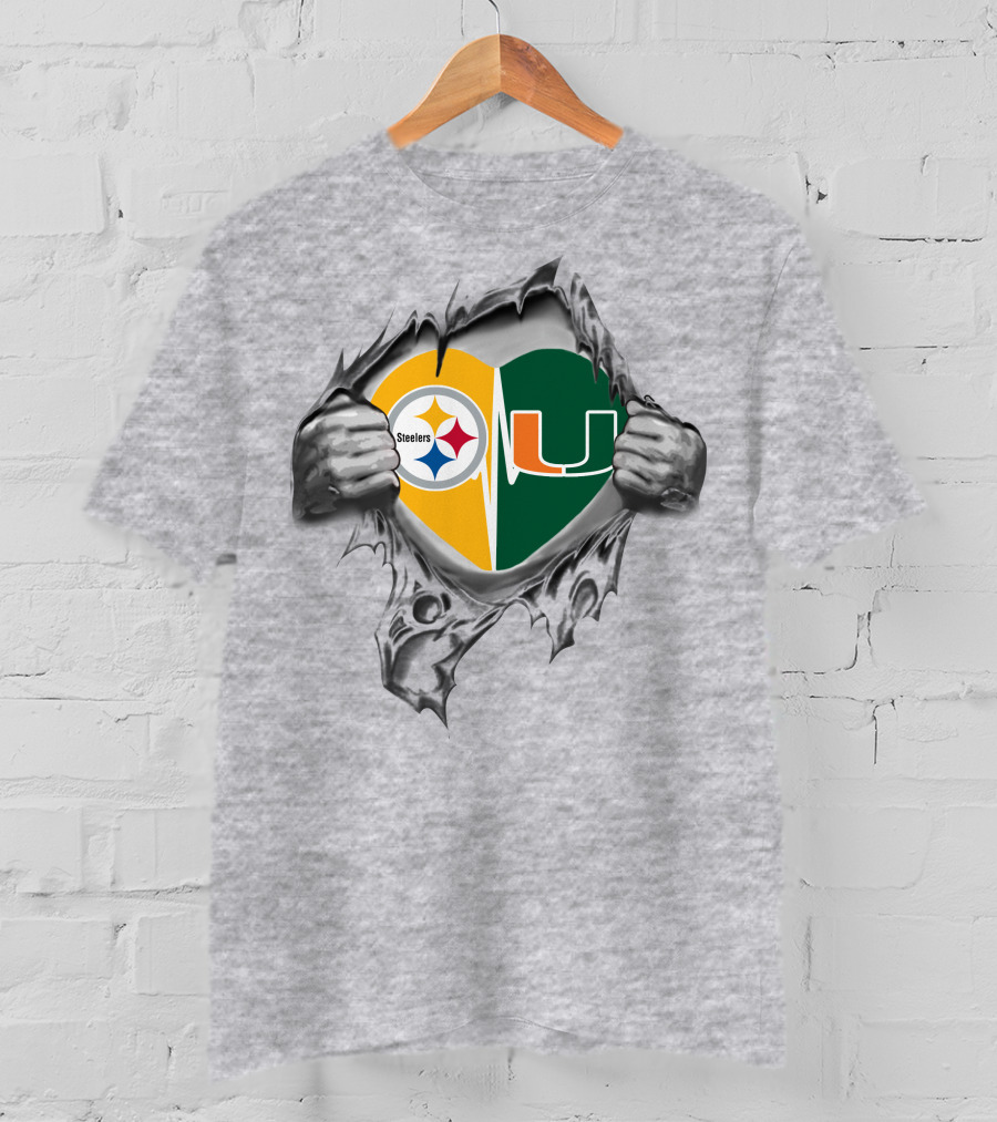 Steelers Hurricanes Heartbeat Fusion Logo Burst T-Shirt