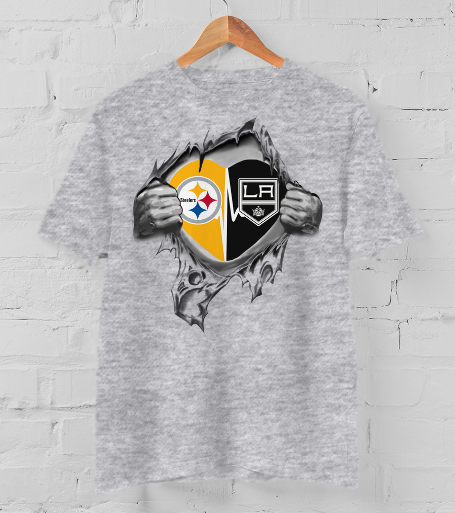 Steelers La Kings Heart Emblem With Torn Fabric Effect T-Shirt