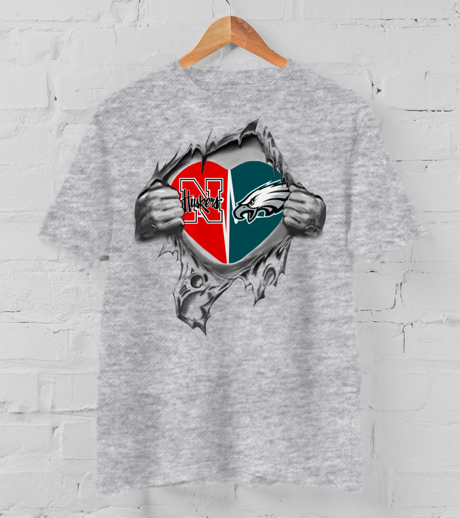 Eagles Huskers Heart Fan Dual Loyalty T-Shirt
