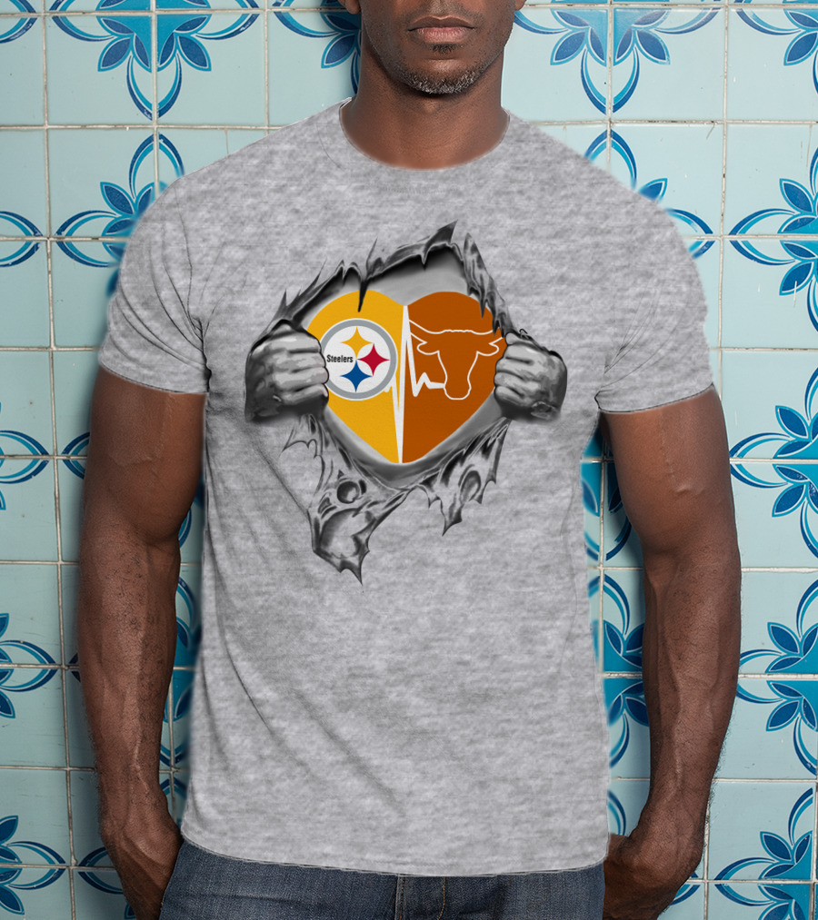Steelers Longhorn Heart Tear T-Shirt