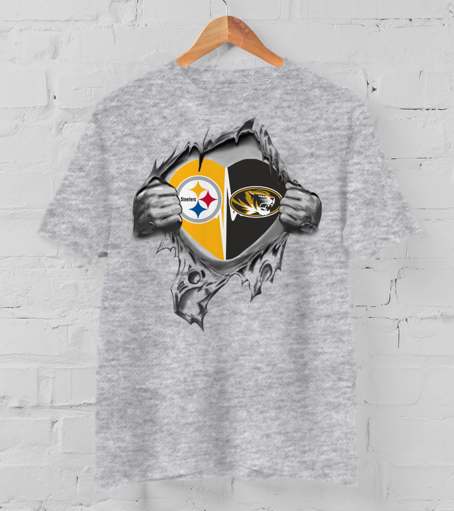 Steelers Missouri Tigers Heart Logos T-Shirt