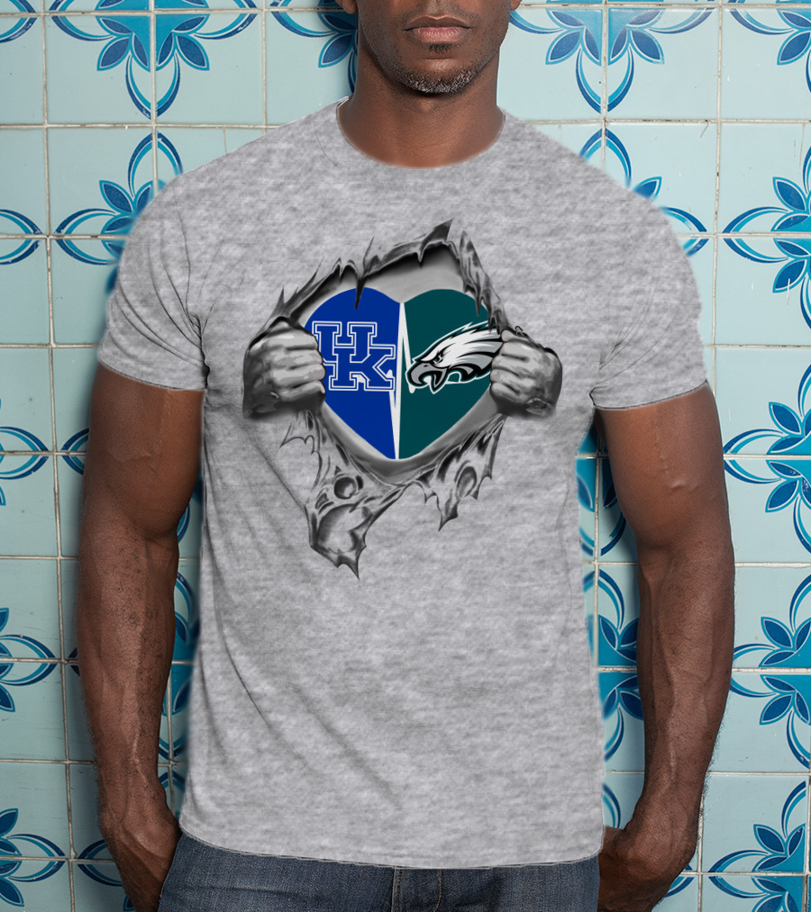 Kentucky Wildcats And Philadelphia Eagles United In Heart T-Shirt