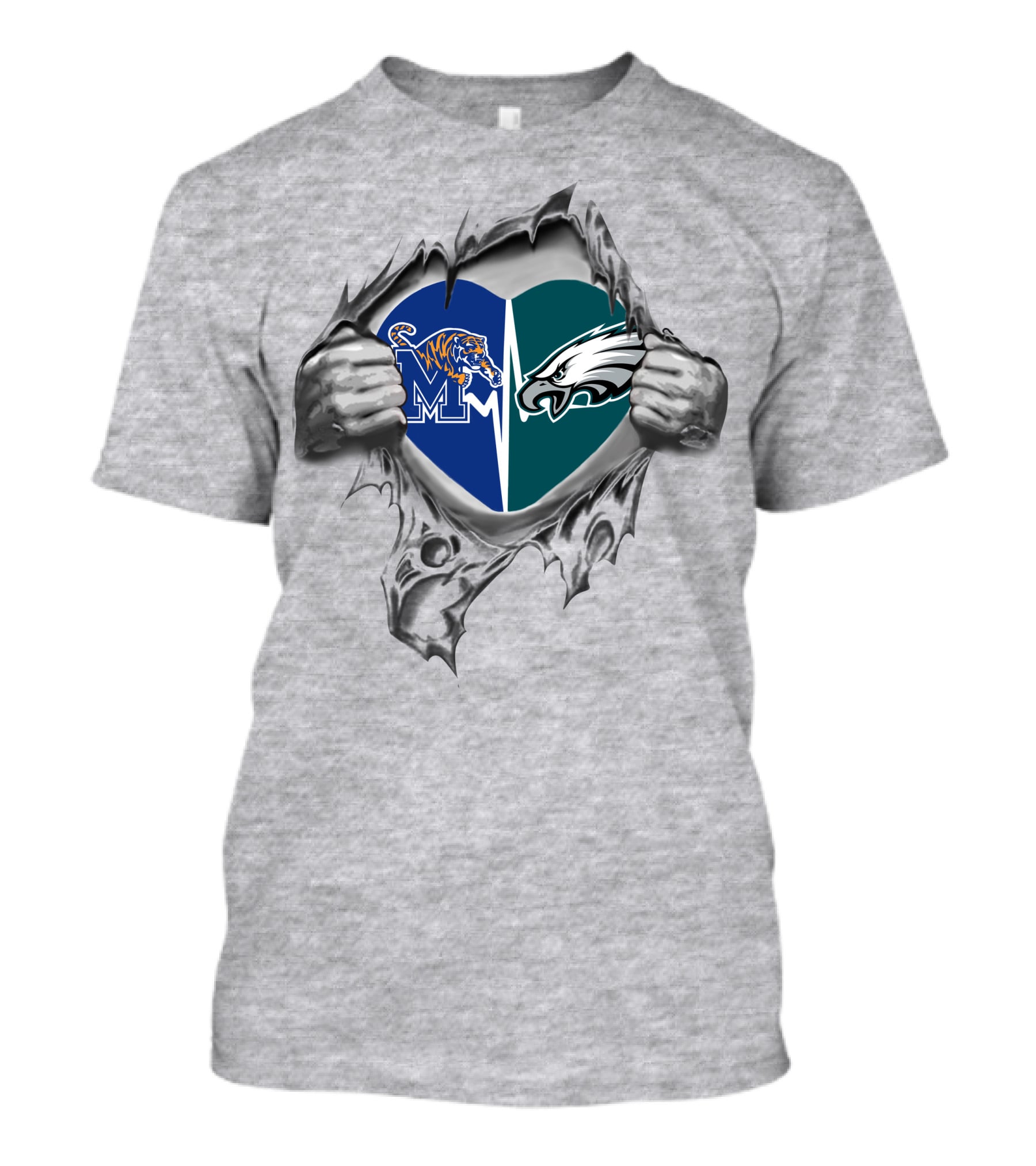 Eagles Memphis Tigers Heart Logos Together T-Shirt