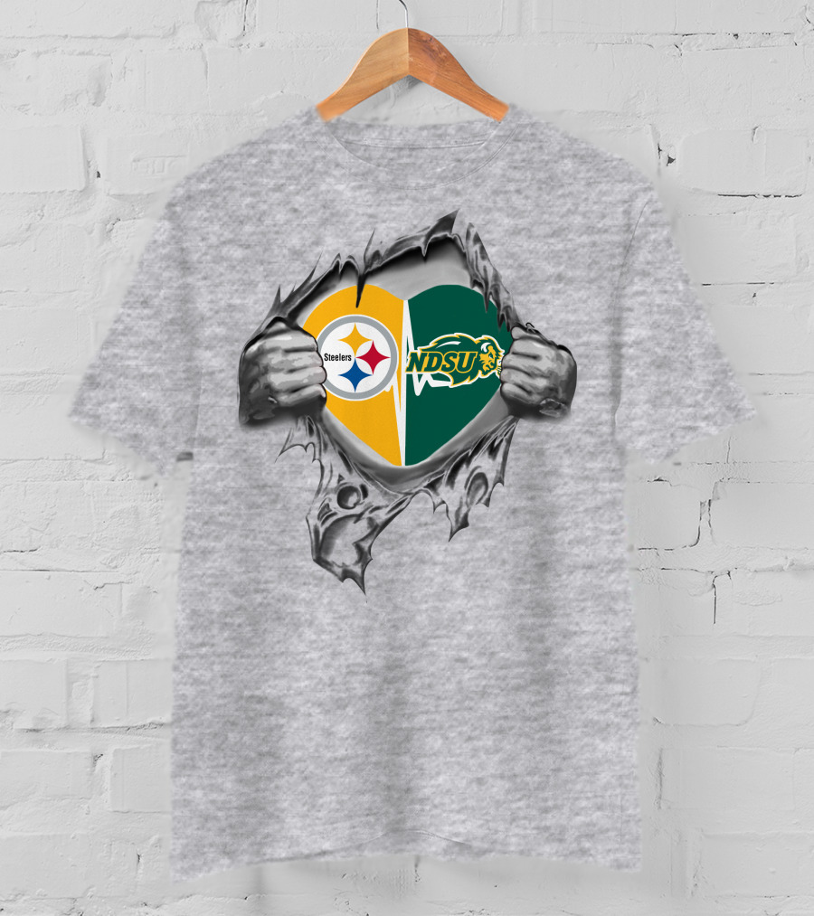 Steelers Ndsu Heart Logo Torn Fabric T-Shirt