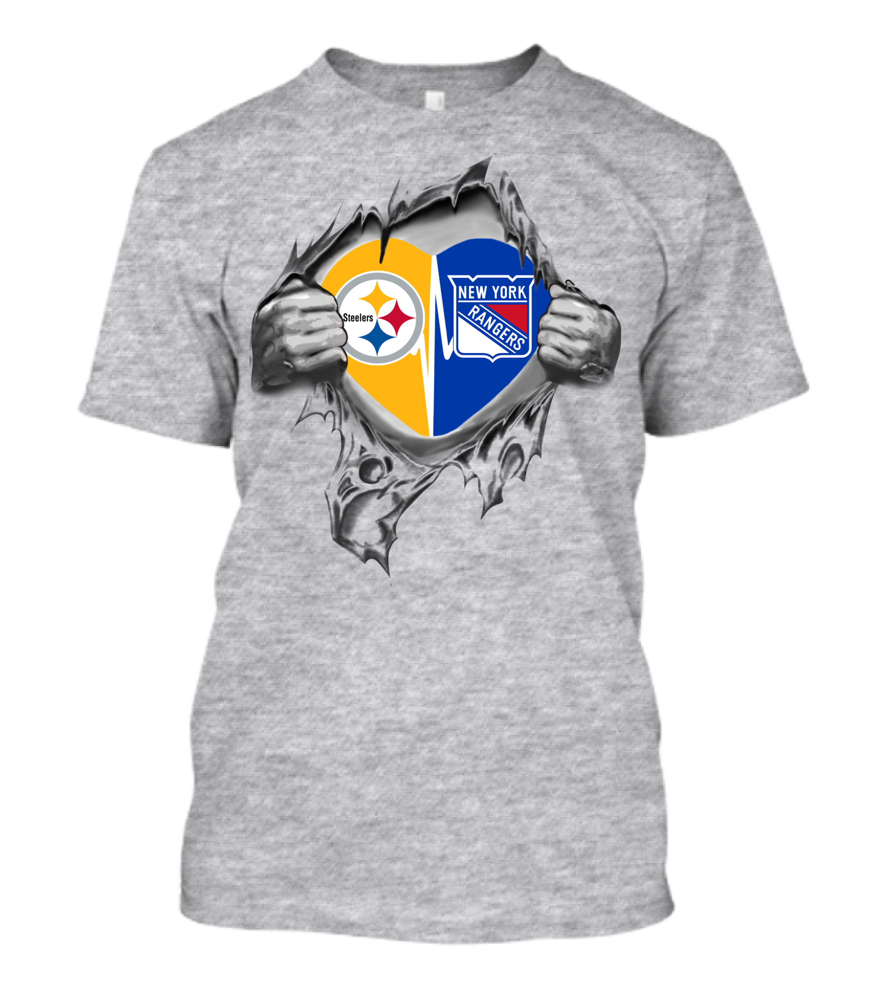 Steelers New York Rangers Heart Steel Tear T-Shirt