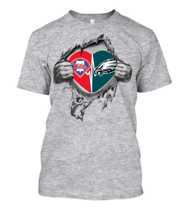Eagles Phillies Heart Torn Open T-Shirt