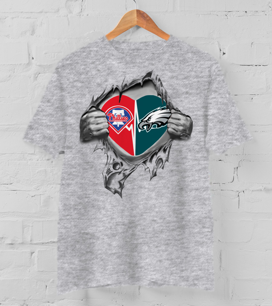 Eagles Phillies Heart Torn Open T-Shirt