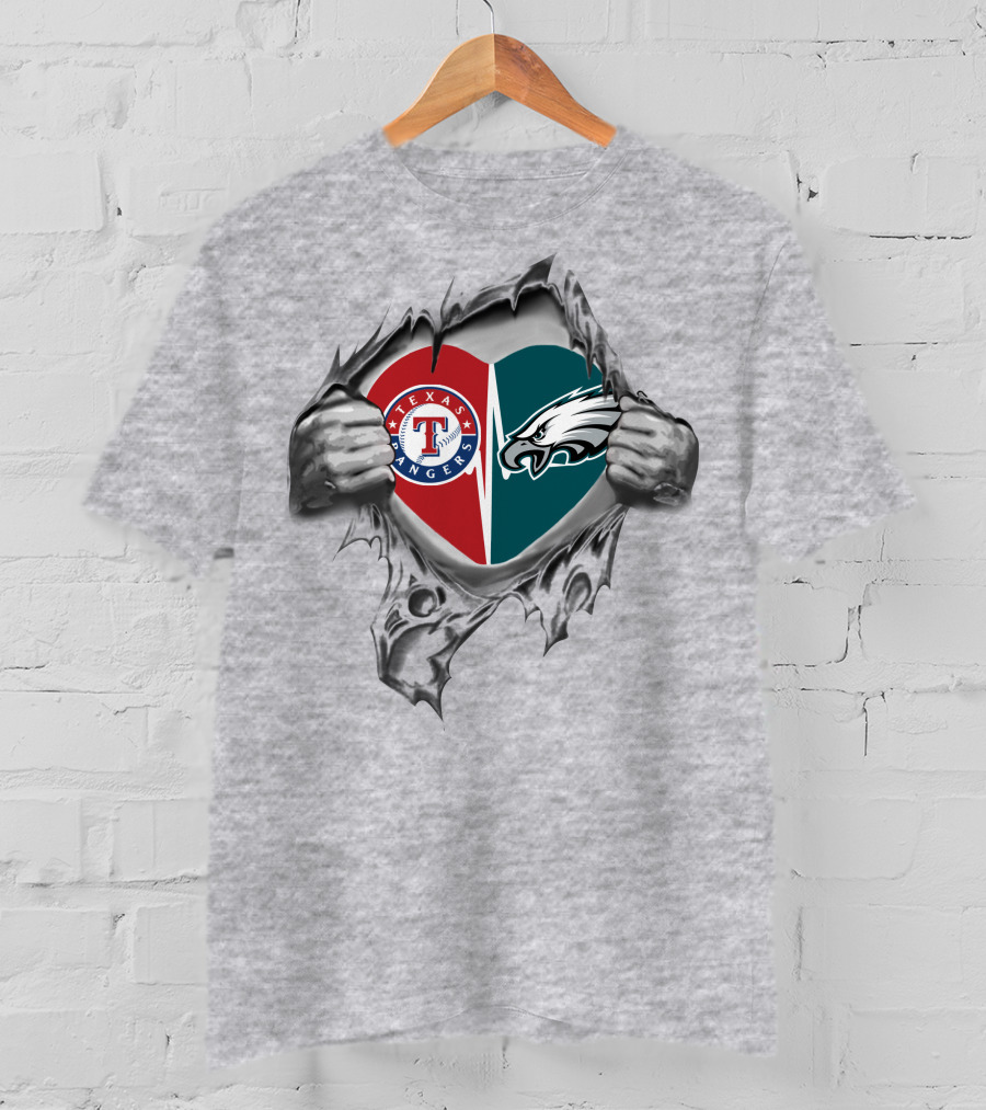 Texas Rangers Philadelphia Eagles Heart T-Shirt