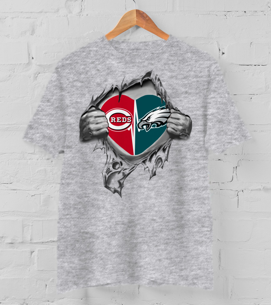 Reds And Eagles Heart Combination T-Shirt