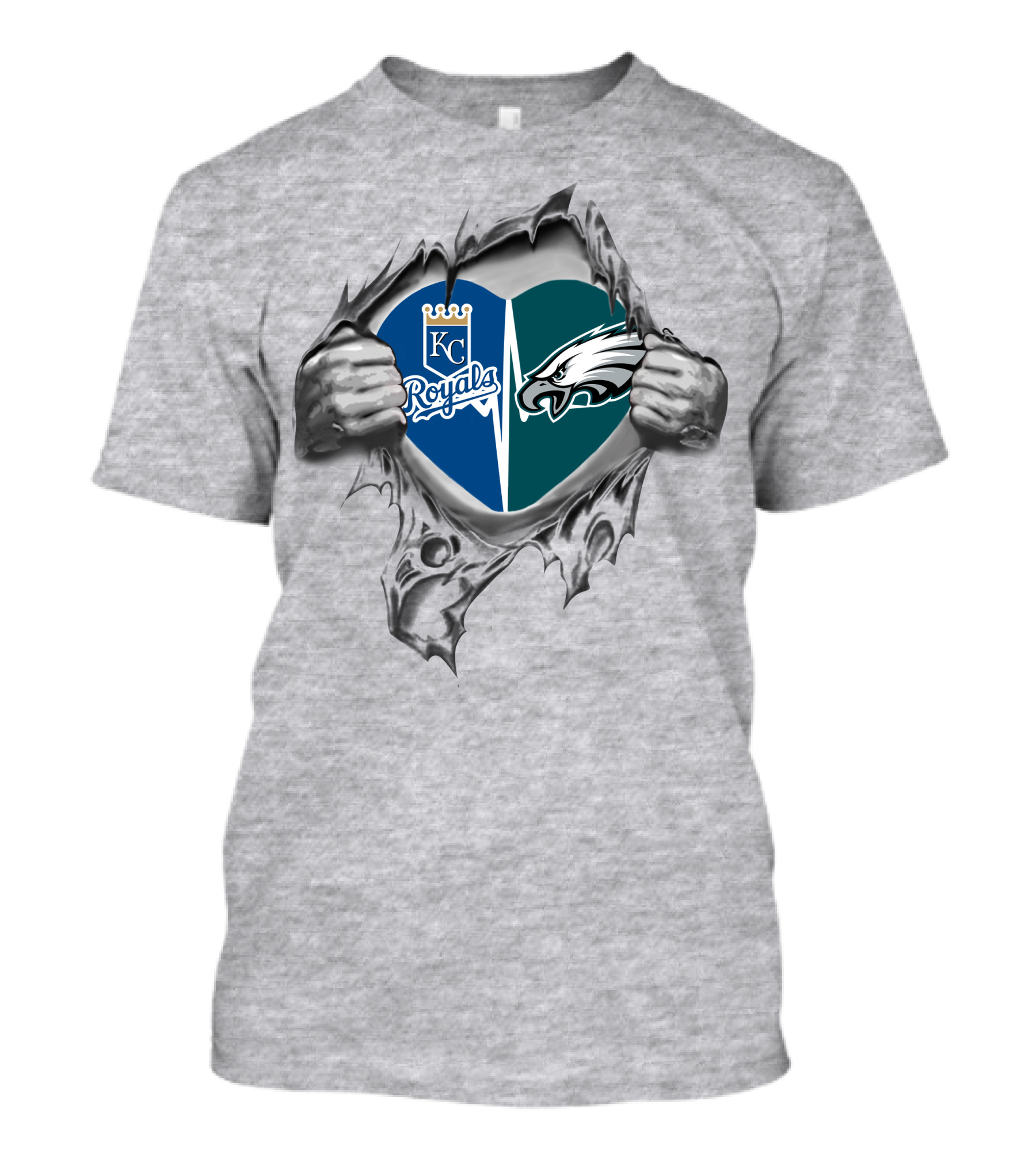 Eagles Royals Heart Torn Design KC Royals Philadelphia Eagles T-Shirt