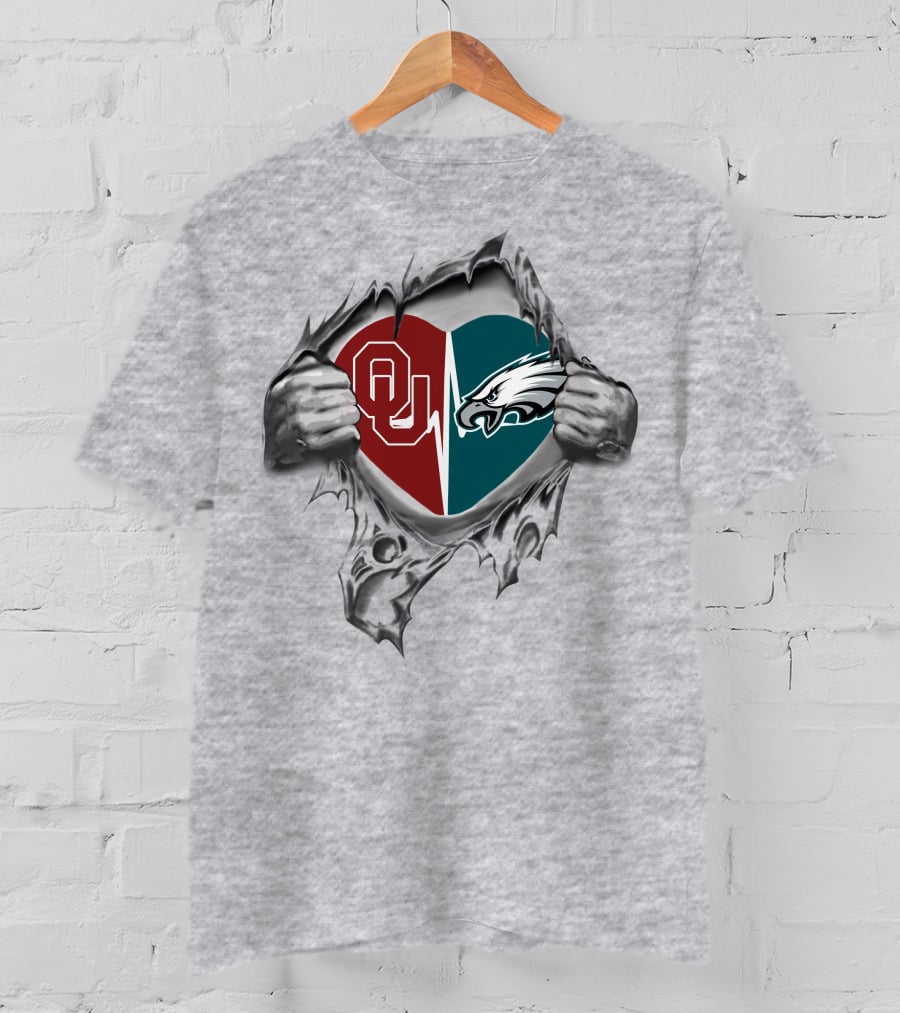 OU Sooners And Philadelphia Eagles Together In My Heart T-Shirt