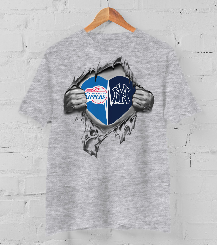 Los Angeles Clippers New York Yankees Heart In Hands T-Shirt