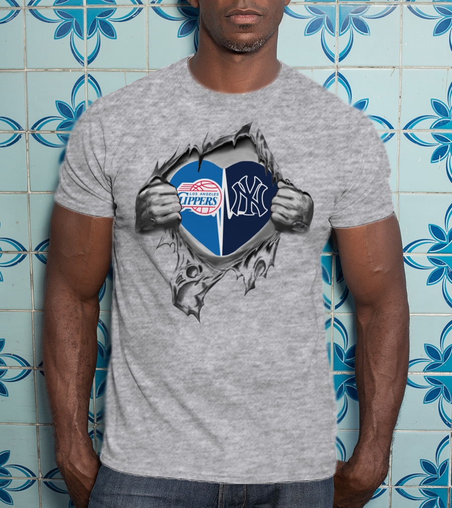 Los Angeles Clippers New York Yankees Heart In Hands T-Shirt