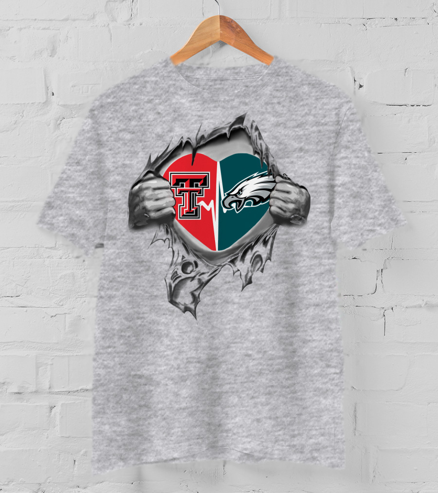 Eagles Texas Tech Heart Rip LOGO T-Shirt