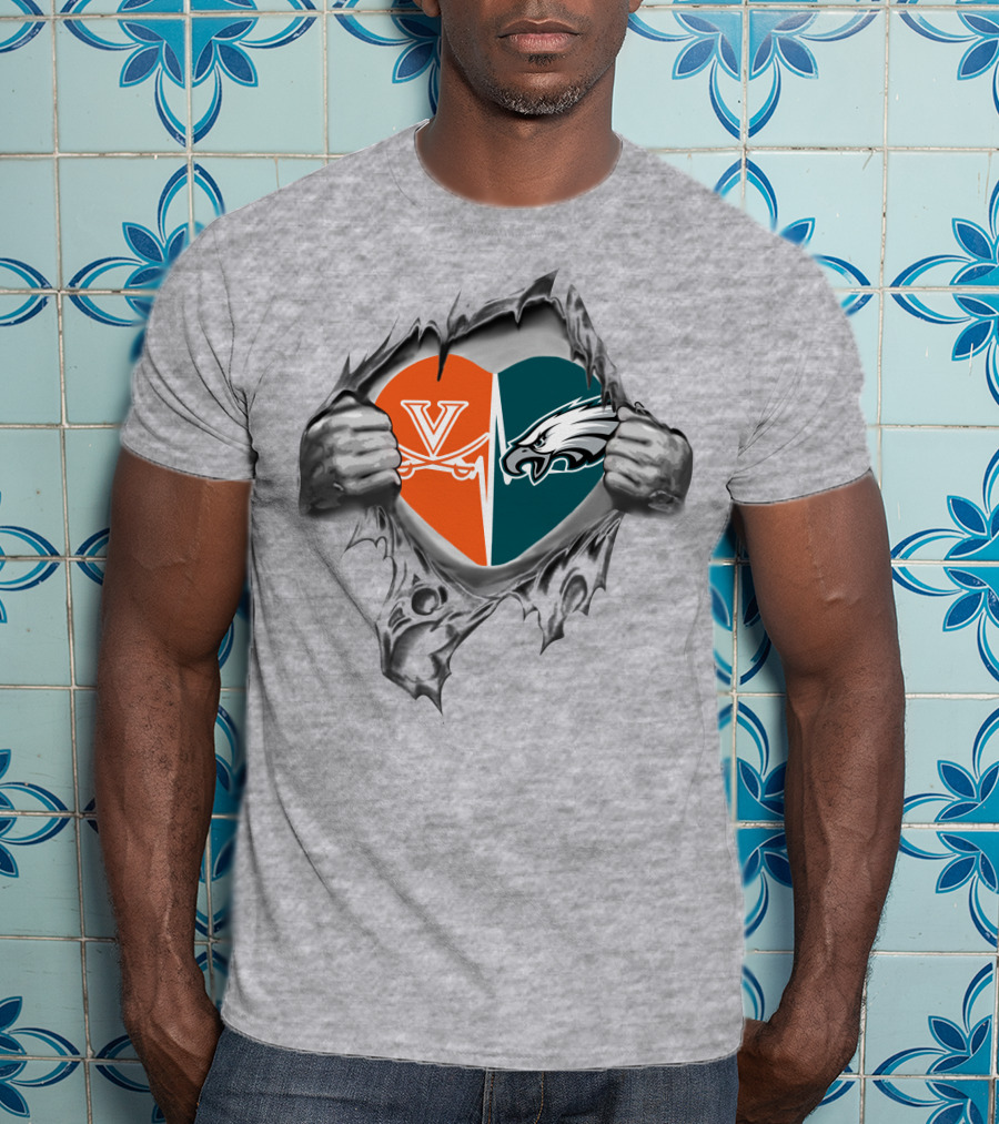 Virginia Cavaliers Philadelphia Eagles Heart T-Shirt