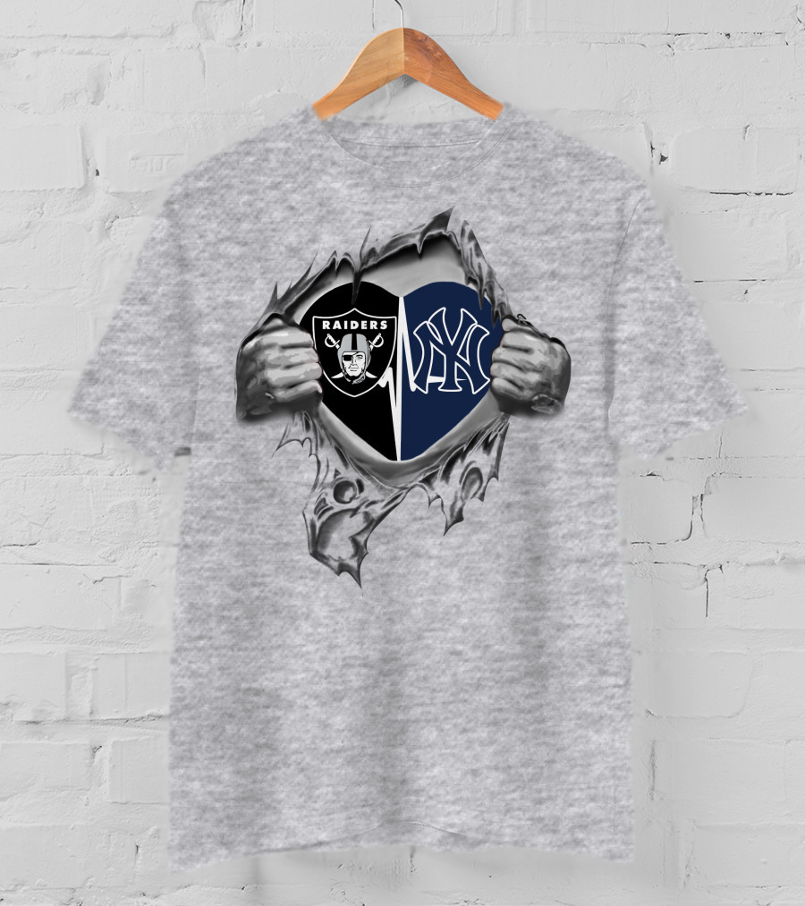 Raiders Yankees Heart Torn Open T-Shirt