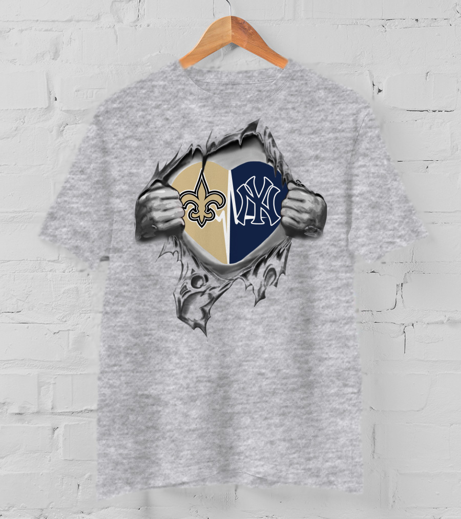 Saints Yankees Heart Torn Open T-Shirt