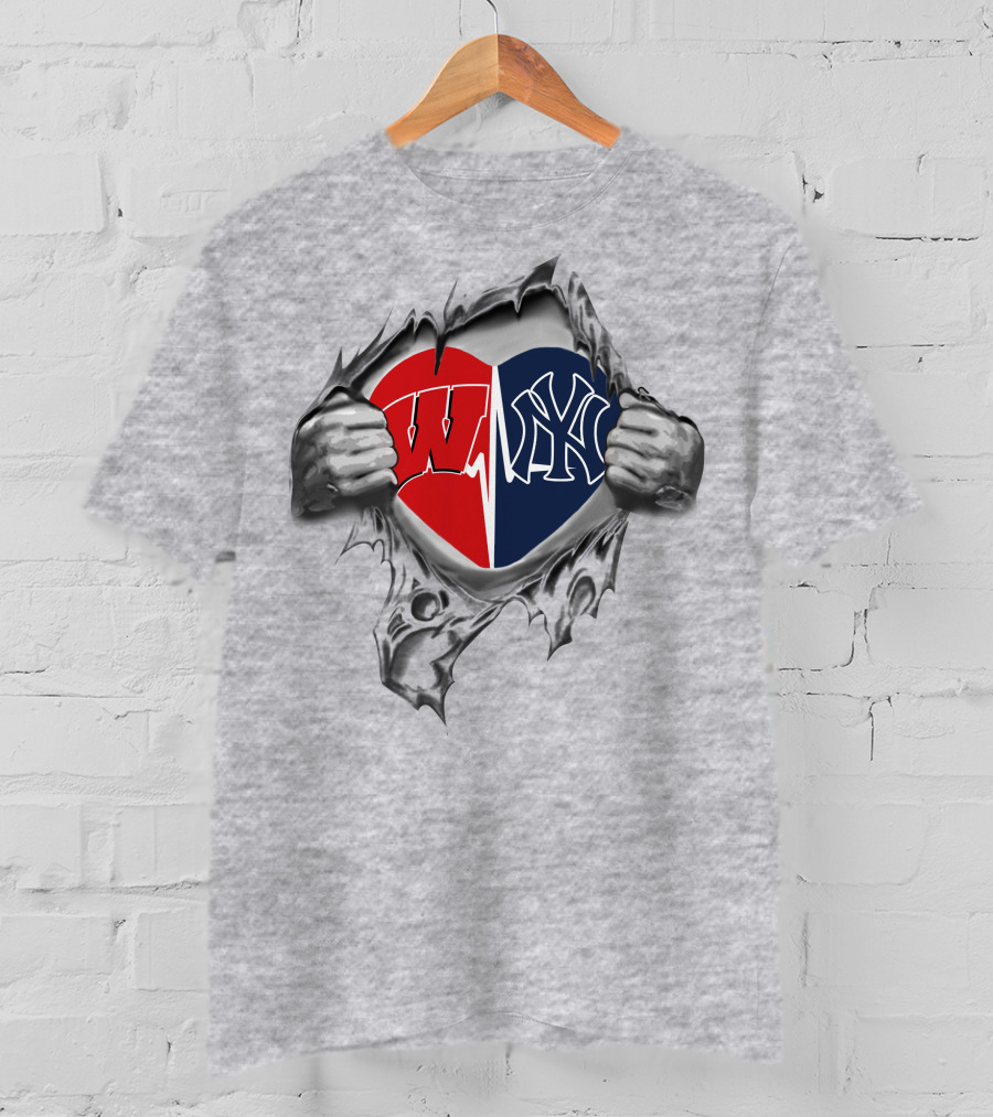 Yankees Badgers Heart Logo Dual Allegiance T-Shirt
