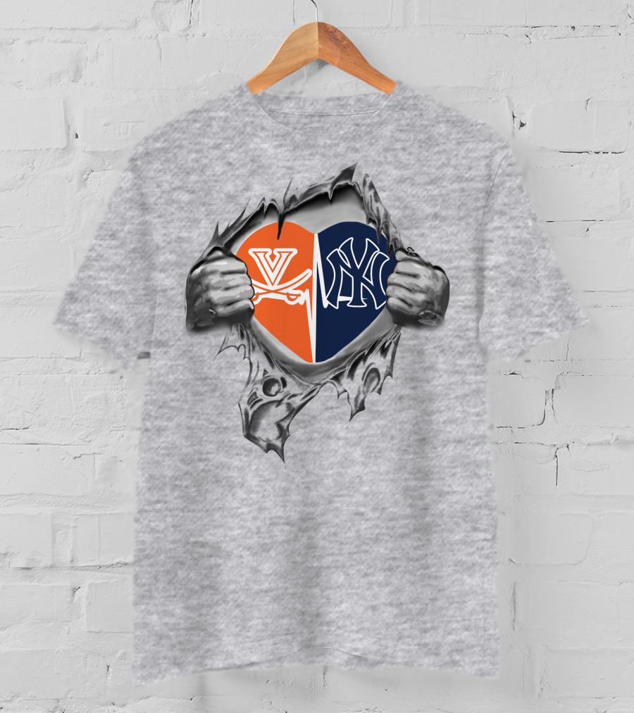 Yankees Cavaliers Heart With Split T-Shirt