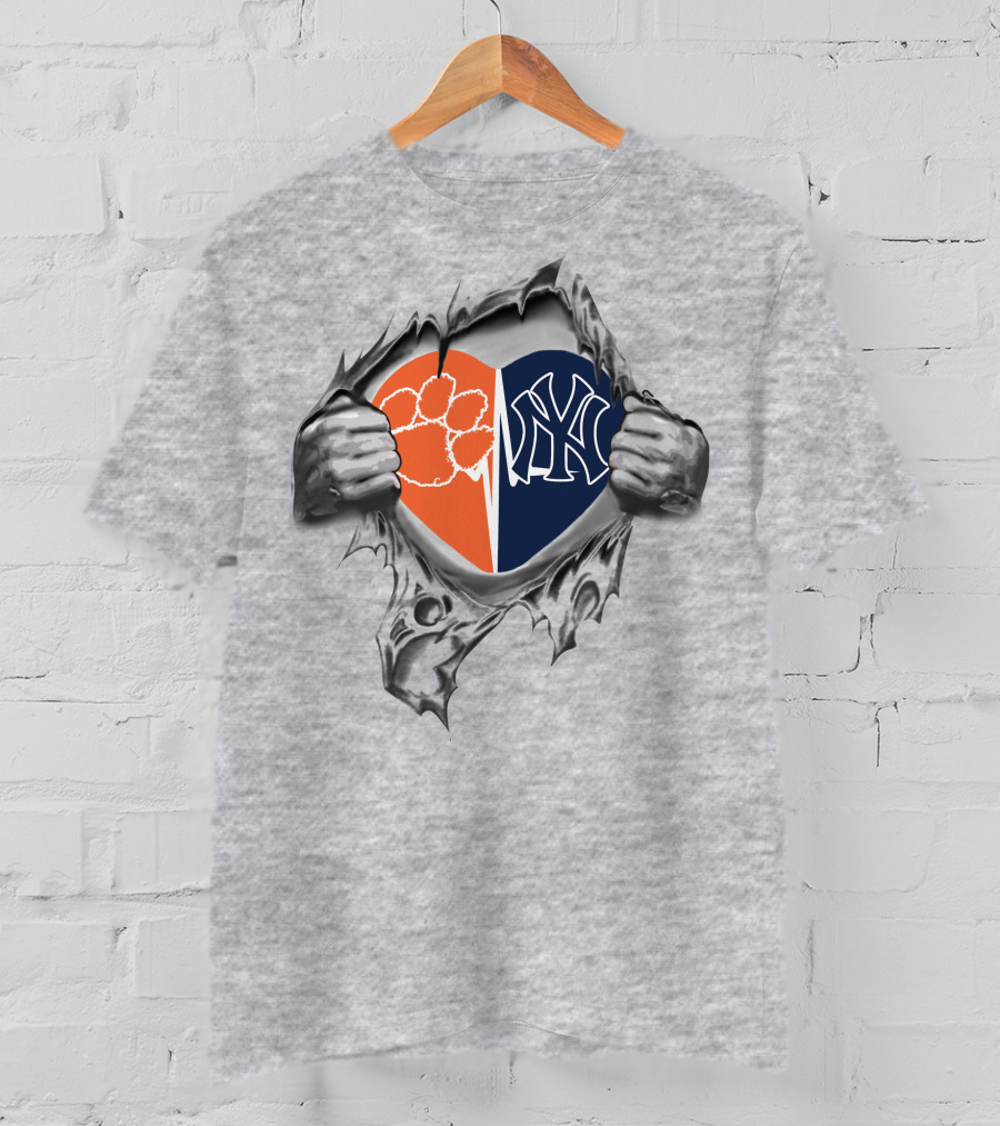 Clemson Tigers Yankees Heart Logo Fusion T-Shirt