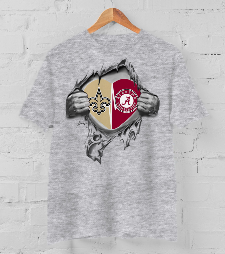 Saints Alabama Crimson Tide Heart T-Shirt