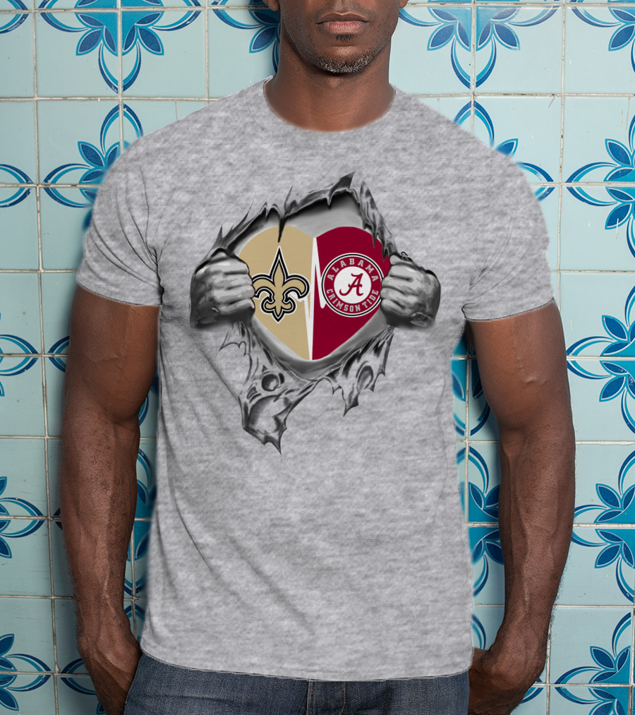 Saints Alabama Crimson Tide Heart T-Shirt