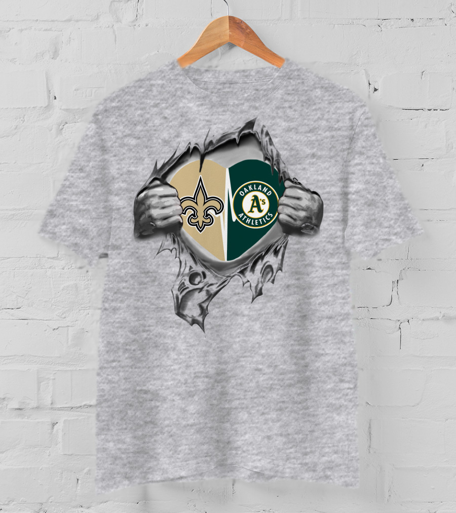Saints Athletics Heart New Orleans Oakland A's Fan Duo T-Shirt