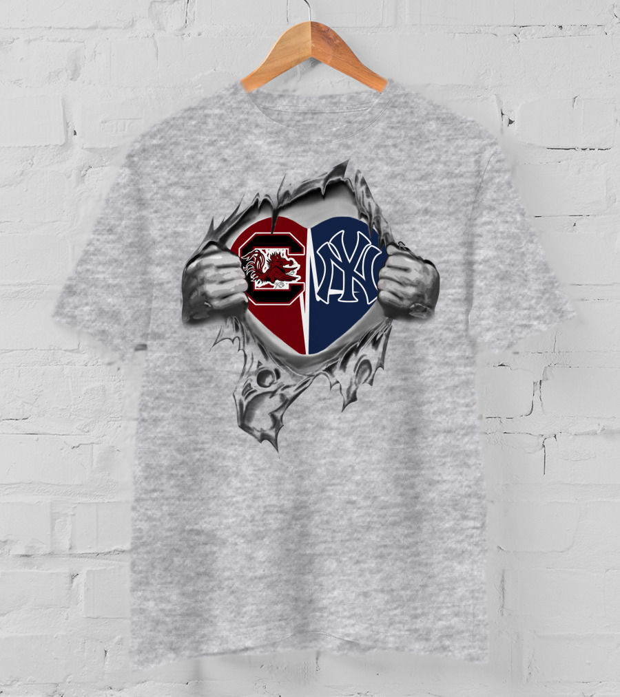 Yankees Gamecocks Heart Rip T-Shirt