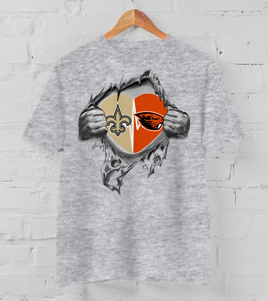 Saints Beavers Heart Logo With Fleur-de-lis And Beaver Emblem T-Shirt