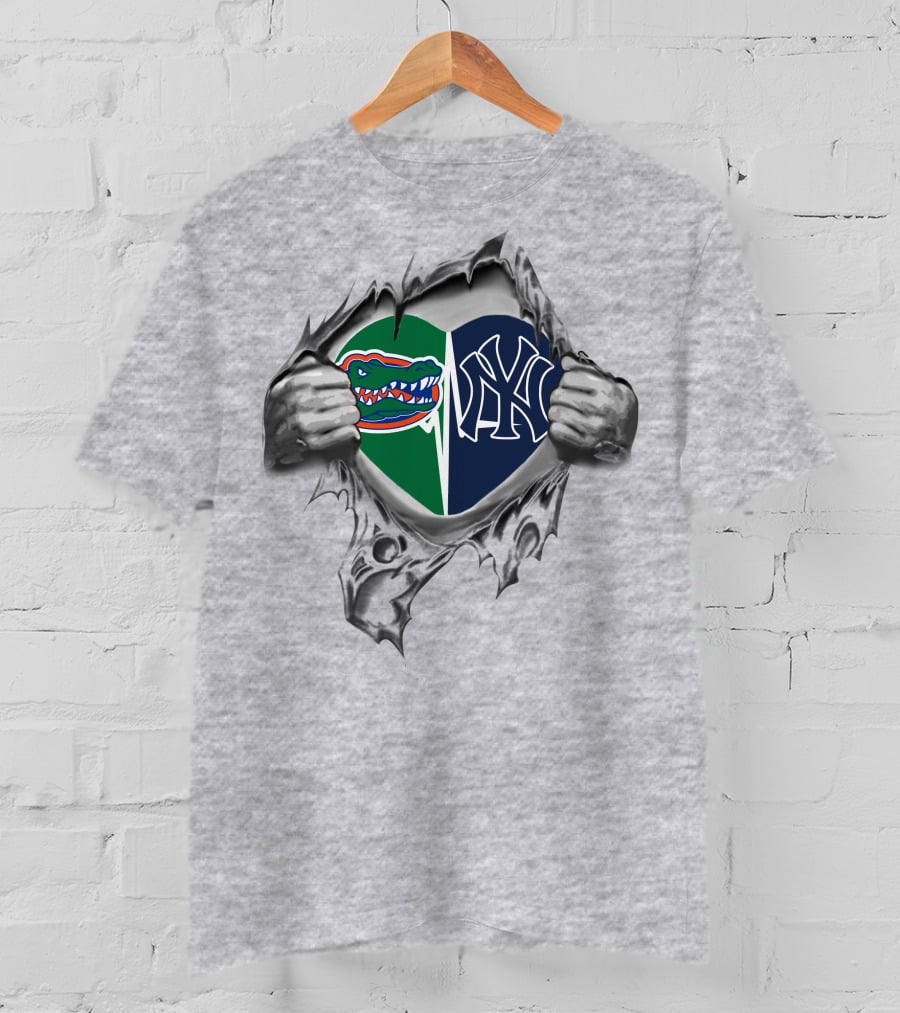 Yankees Gators Heart Ripped T-Shirt