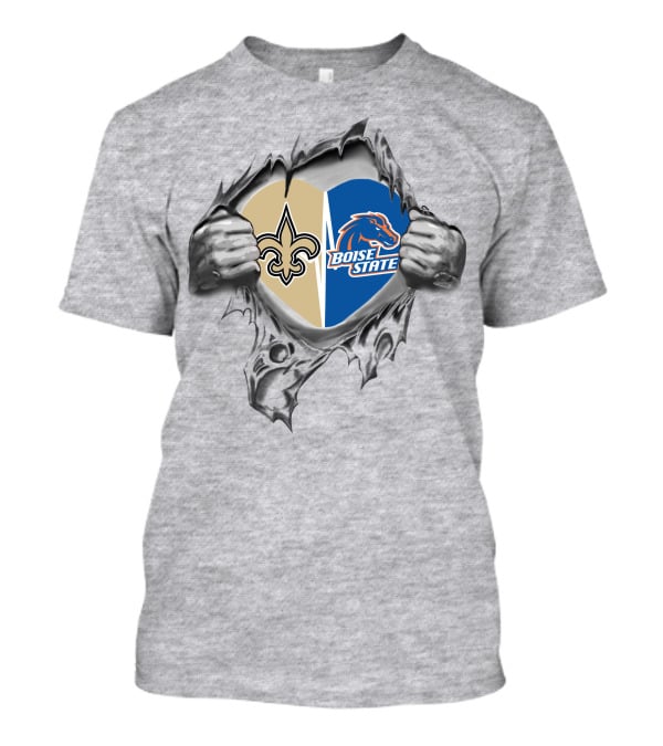 Boise State Broncos And Saints Heart Emblem Burst T-Shirt