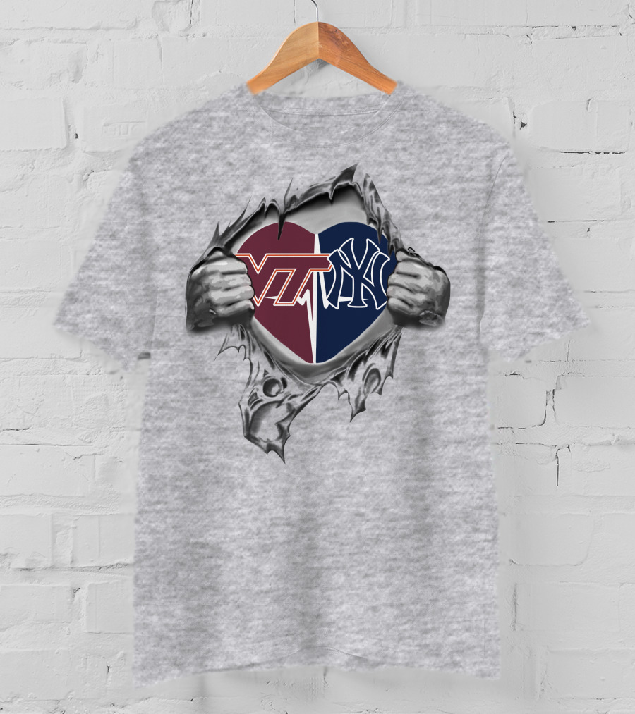 Yankees Hokies Heart VT NY Combination T-Shirt
