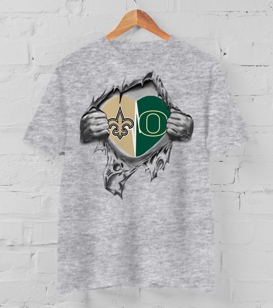 Saints Ducks Heart Torn Open With Team Logos T-Shirt