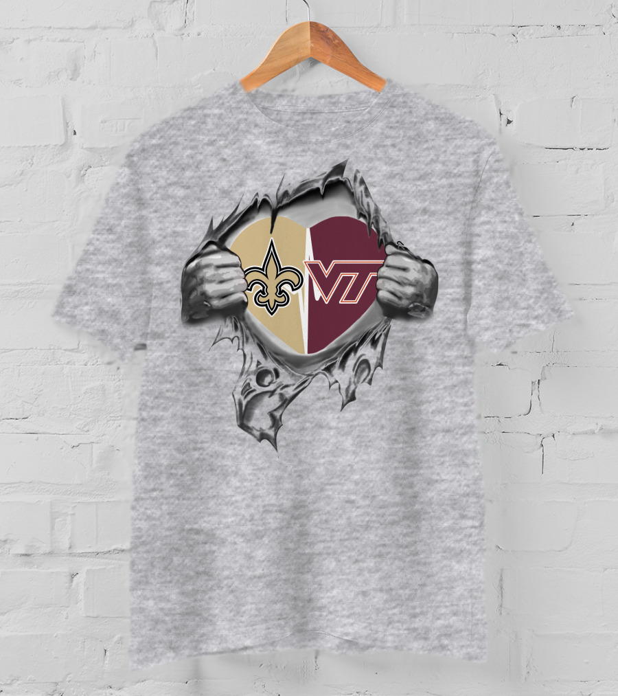 Saints And Hokies Dual Heart Emblem T-Shirt
